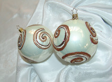 Traumhafte Christbaumkugeln Inge Glas Kugeln weiß Glitzer 2 Stück  10 cm