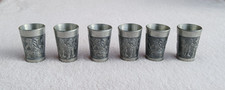 6x Zinnbecher Schnapsgläser Rein Zinn Vintage Becher mit Reliefszenen Gravur