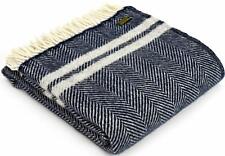 TWEEDMILL TEXTILES KNIETEPPICH Wolle Sofaüberwurf Decke FISHBONE NAVY SILBER GESTREIFT