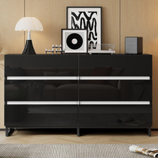 Hochglanz Sideboard Kommode mit 6 Schubladen Metallbeinen Schwarz Weiß 140*79 cm