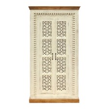 Schrank Amba Mangoholz Schnitzerei Oriental Schlafzimmer Natur Weiß 190cm 