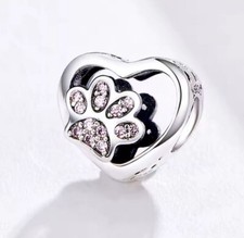 Charm Perle Herz Pfote 925 Silber Steinchen - Anhänger für Armband