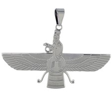 Edelstahl Ahura Mazda, Zoroastrischer Faravahar Anhänger, Kostenlose Perlenkette
