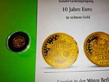 10 Jahre Euro Gedenkmedaille BRD Gold 585 Gedenkprägung PP 2,00 Gramm Zertifikat