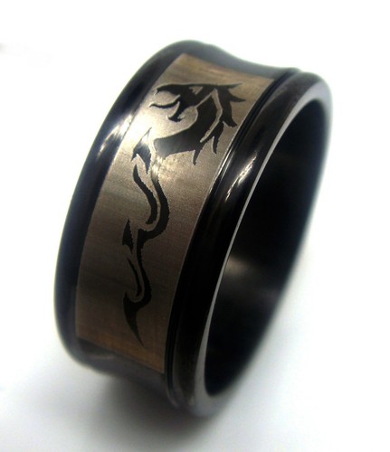 Edelstahlring schwarz drachen - edelstahlring,, schwarz/drachen
