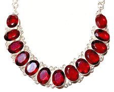 MOSAMBIK GRANAT Edelstein HANDGEFERTIGT  925 Sterlingsilber Big Halskette..
