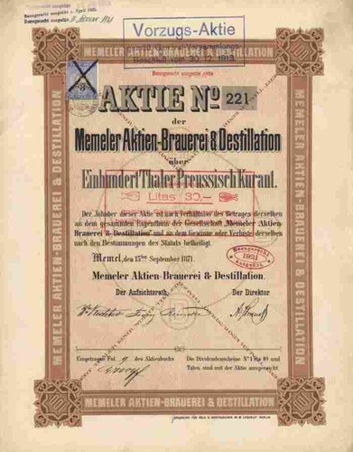 Memeler aktien brauerei 1871 - aktien,