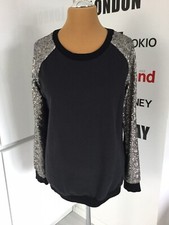WLG by Giorgio Brato Sweatshirt schwarz Ärmel Pailletten Silber 40 42 it48 Neuw.