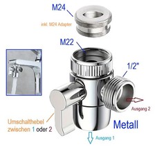 Umschalt Wasserhahn Adapter M22 M24 auf 1/2" metrisch auf Zoll Gartenschlauch