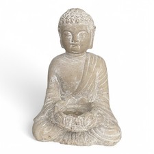 Buddha Figur Steinguss 18 cm Meditationsstatue Lotus Schale Teelicht Deko
