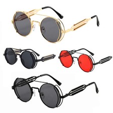 Vintage supercoole Retro Sonnenbrille Steampunk Rund schwarz Cool UV400, 5315