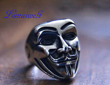 Anonymous Maske  Ring L  Edelstahl poliert für Vendetta Guy Fawkes