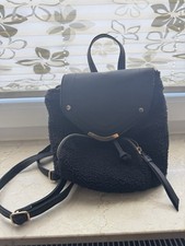 Rucksack Schwarz Kunstfell Mit Goldschnalle Fashion 