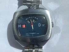 Sicura Scheibenuhr Jump Hour Vintage Uhr - 17 Jewels Swiss Made Stahl 70s 70er