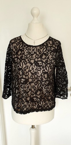 Spitzenshirt schwarz beige - spitzenshirt,