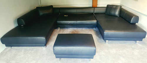 Schwarzes leder ecksofa form - ecksofa, u-form