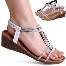 Damen Keilabsatz Sandalen Komfort Plateau Keilabsatz Sandaletten Glitzer 