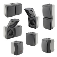 Feuchtraum-Serie IP54 Aufputz Doppel-Steckdose Kombi-Schalter AP Außen-Bereich