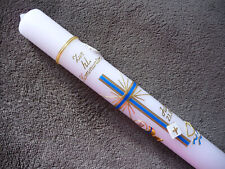 Kommunionkerze Taufkerze Junge Kreuz Bibel Kelch blau gold