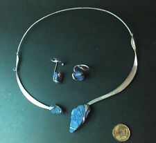 Ausgefallenes Schmuckset Lapislazuli / Silber - Collier, Ring und Ohrschmuck