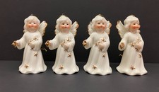 4 Christbaum Porzellan Anhänger Engel ca. 10,5 cm  mit Glocke Vintage