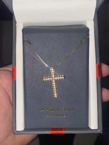 14k gelbgold diamant kreuz - diamant,