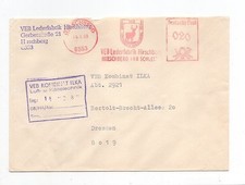 DDR Brief Absenderfreistempel Hirschberg 14.3.89 VEB Lederfabrik IKR Schleiz
