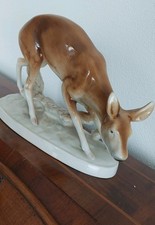 Royal Dux Bohemia Czechoslovakia Frantisek Wanka - Porzellan Figur Reh Wild 29cm