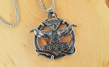 SET Wikinger Kette Thors Hammer mit Raben Hartzinn silberfarben Hugin Munin Thor
