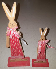 2x Deko Ostern ♥ Holz Aufsteller Osterhase Hase Frau + Kind 2er Set ♥ H 22 / 32