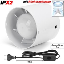 Rohrventilator Abluft mit mit Rückstauklappe Badlüfter 100mm Ventilator 3m Kabel