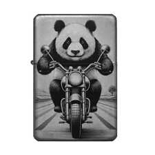 Panda auf  Motorrad Feuerzeug Pandabär Lasergravur + Gravurtext personalisierbar