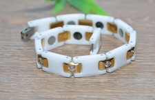 KERAMIK EDELSTAHL Armband KÜRZBAR 20cm weiß gold Zirconia kürzen Magnet Punkte