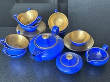 Petrus Regout & Co. Maastricht Teeservice kobaltblau-gold, Art Deco, 1920er 