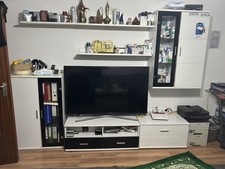 Wohnwand Weiß, Moderner Wohnzimmerschrank, TV Lowboard, Holz, Anbauwand, 1919