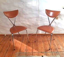 2 Stühle Stiletto Bernardina ARRBEN Italy Leder cognac Rahmen verchromt 1960er