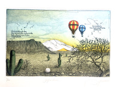 Dieter Portugall, "Golf in Arizona", Farb-Radierung, limitiert und nummeriert