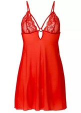 Negligé Gr. 48/50 Rot Damen-Reizwäsche-Nachtwäsche Sexy Dessous Neu