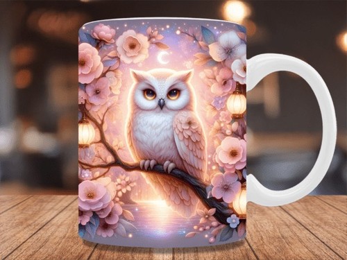 Tasse eule mit - mit, blüten