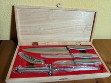 Messer-Set Holzkiste 3 Messer Wetzstab Kellnermesser nur ein Messer benutzt