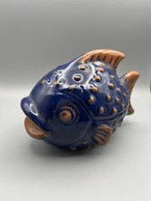 Deko DDR Spardose, Fisch, Keramik, Expertic, Top Zustand Blau Vintage