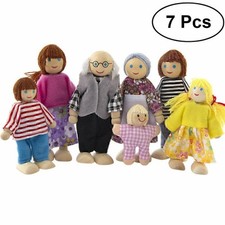 Holz Puppen 7 Personens Familie Puppenfamilie Biegepuppen Puppenhaus Figuren Set