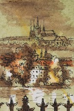 ZITLO (20.Jhd), Moldau und Hradschin, Prag, Federzeichnung Moderne Landschaft