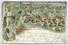 alte Postkarte , Leipzig 1898 , Gruss vom Leipziger Fischerstechen , gegr. 1714