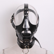 PVC-Leder Gebündelt Kapuze Kopfgeschirr Fessel Mundknebel Maske Slkave Bondage 