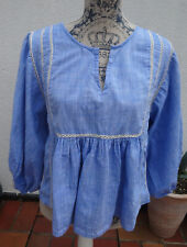 Zara Sommer Damen Bluse Gr 36 S Hellblau Blau Weiß Melange Oversized Ballonärmel