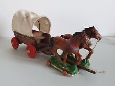 DDR Bayer Planwagen Kutsche Gespann Pferdewagen Holz Spielzeug 50er Orig. 27 cm