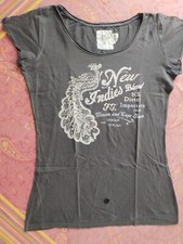 H&M T-Shirt Damen Oberteil Shirt Gr. M, Grau/Creme, 100% Baumwolle