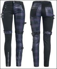 ~NEU~Gothic~Emo~Punk~GOTHICANA~Hose~Jeans~gemustert~Nieten~Riemen~Gr. W31/L32~