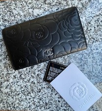 100% Original CHANEL "Camellia" Bifold Damengeldbörse, schwarzes Kalbsleder!